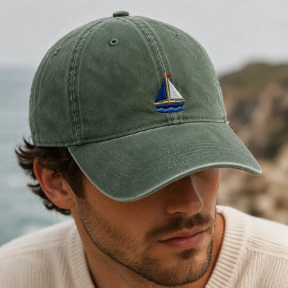 Embroidered Sailboat Washed Cap - washed cap - lifestyle