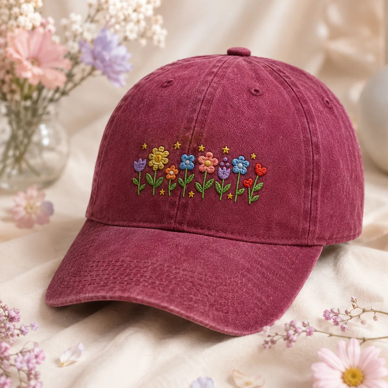 Embroidered Wildflower Washed Cap - washed cap - alternate angle