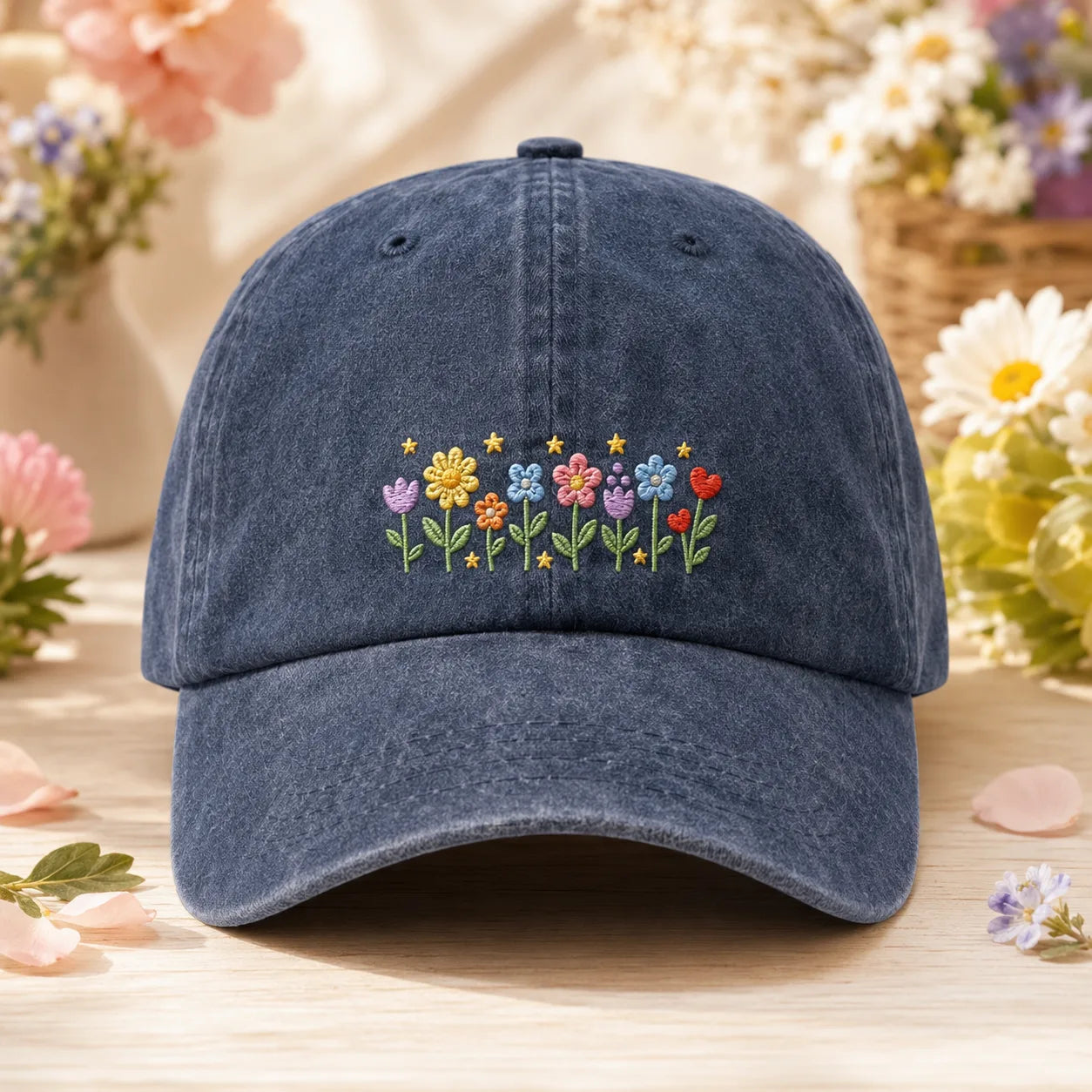 Embroidered Wildflower Washed Cap - washed cap - detail