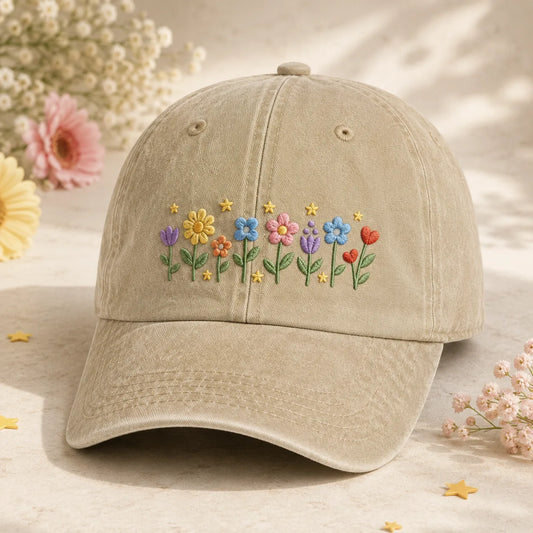 Embroidered Wildflower Washed Cap - washed cap - front view