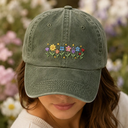 Embroidered Wildflower Washed Cap - washed cap - lifestyle