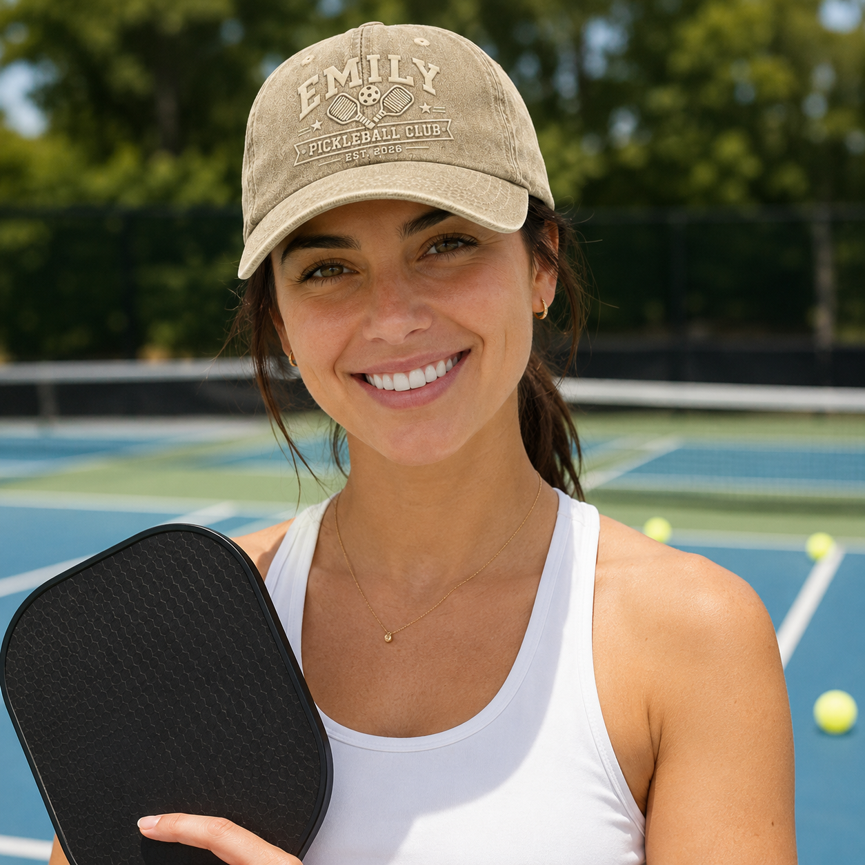 Emily Pickleball Club Embroidered Washed Cap - Washed Cap - side view