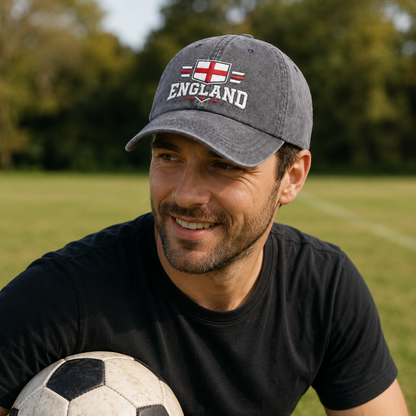 England Soccer Embroidered Washed Cap - Washed Cap - detail