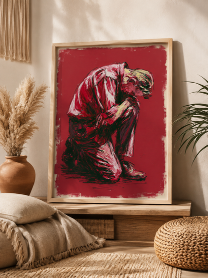 Expressionist Figure Wall Art - Wall Art Decor - close-up - expressionist figure wall art, red figurative art print
