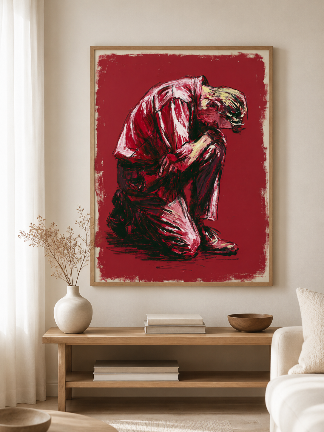 Expressionist Figure Wall Art - Wall Art Decor - detail view - expressionist figure wall art, red figurative art print