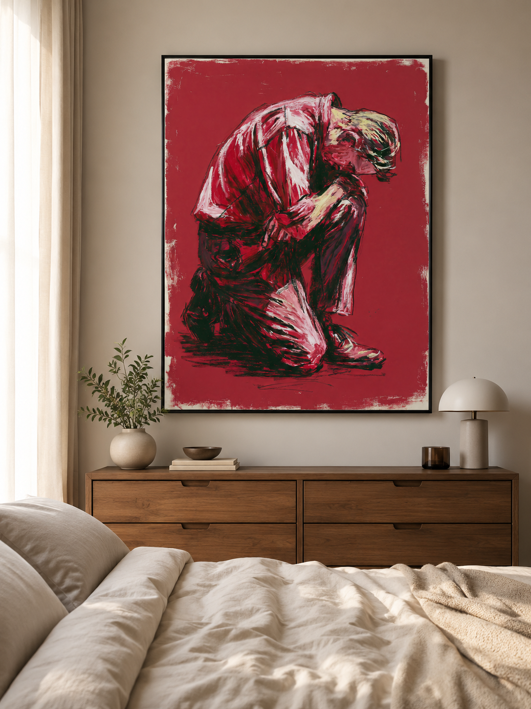 Expressionist Figure Wall Art - Wall Art Decor - lifestyle shot - expressionist figure wall art, red figurative art print