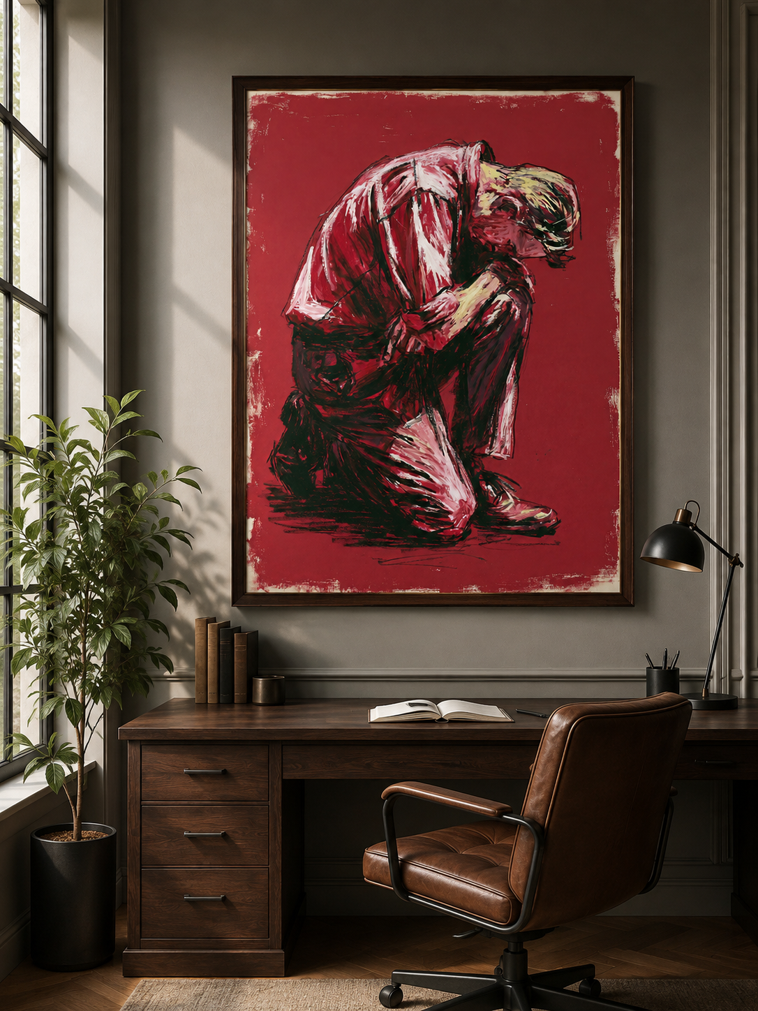 Expressionist Figure Wall Art - Wall Art Decor - close-up - expressionist figure wall art, red figurative art print