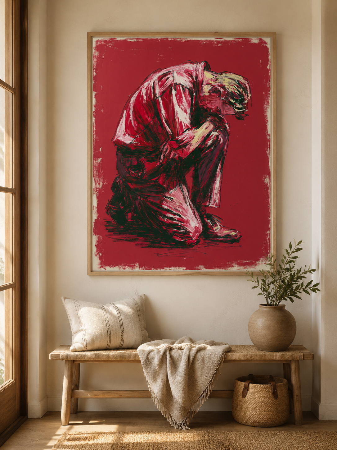 Expressionist Figure Wall Art - Wall Art Decor - packaging - expressionist figure wall art, red figurative art print
