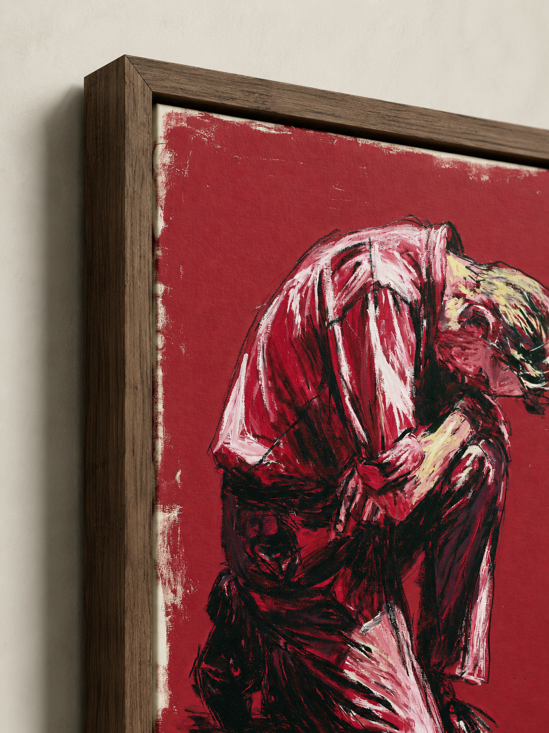 Expressionist Figure Wall Art - Wall Art Decor - detail view - expressionist figure wall art, red figurative art print