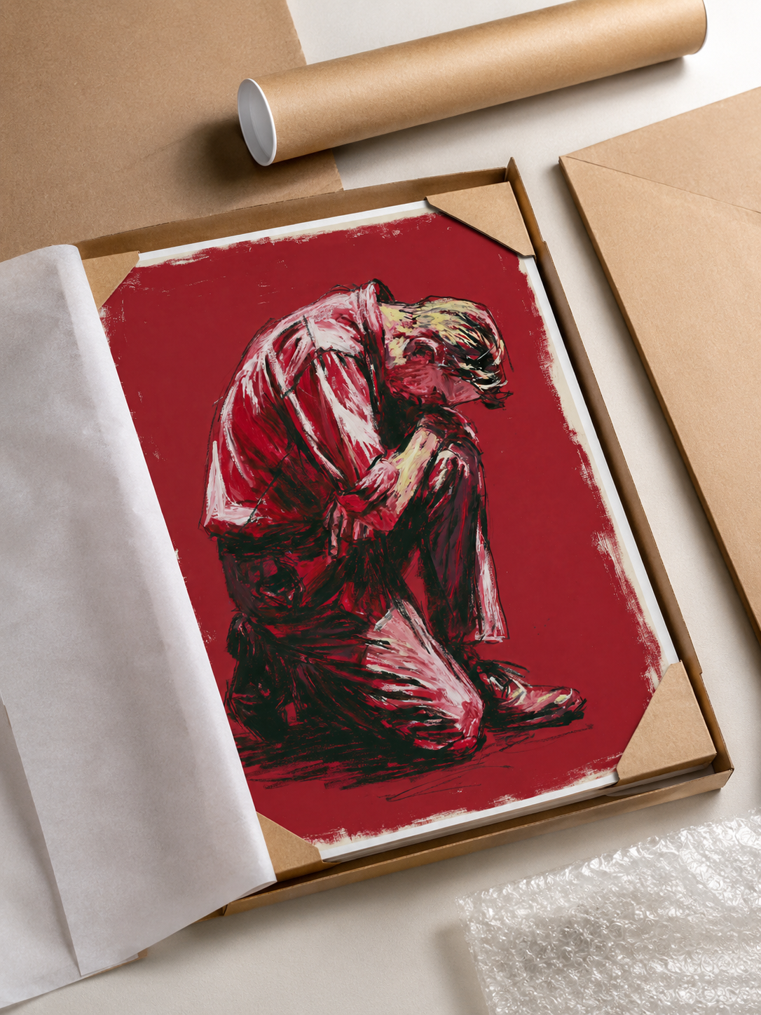 Expressionist Figure Wall Art - Wall Art Decor - lifestyle shot - expressionist figure wall art, red figurative art print