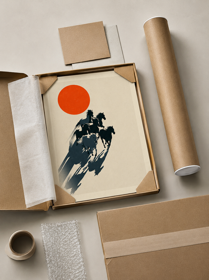 Expressive Horse Art Print - Wall Art Decor - close-up - red sun horse poster, galloping horse art