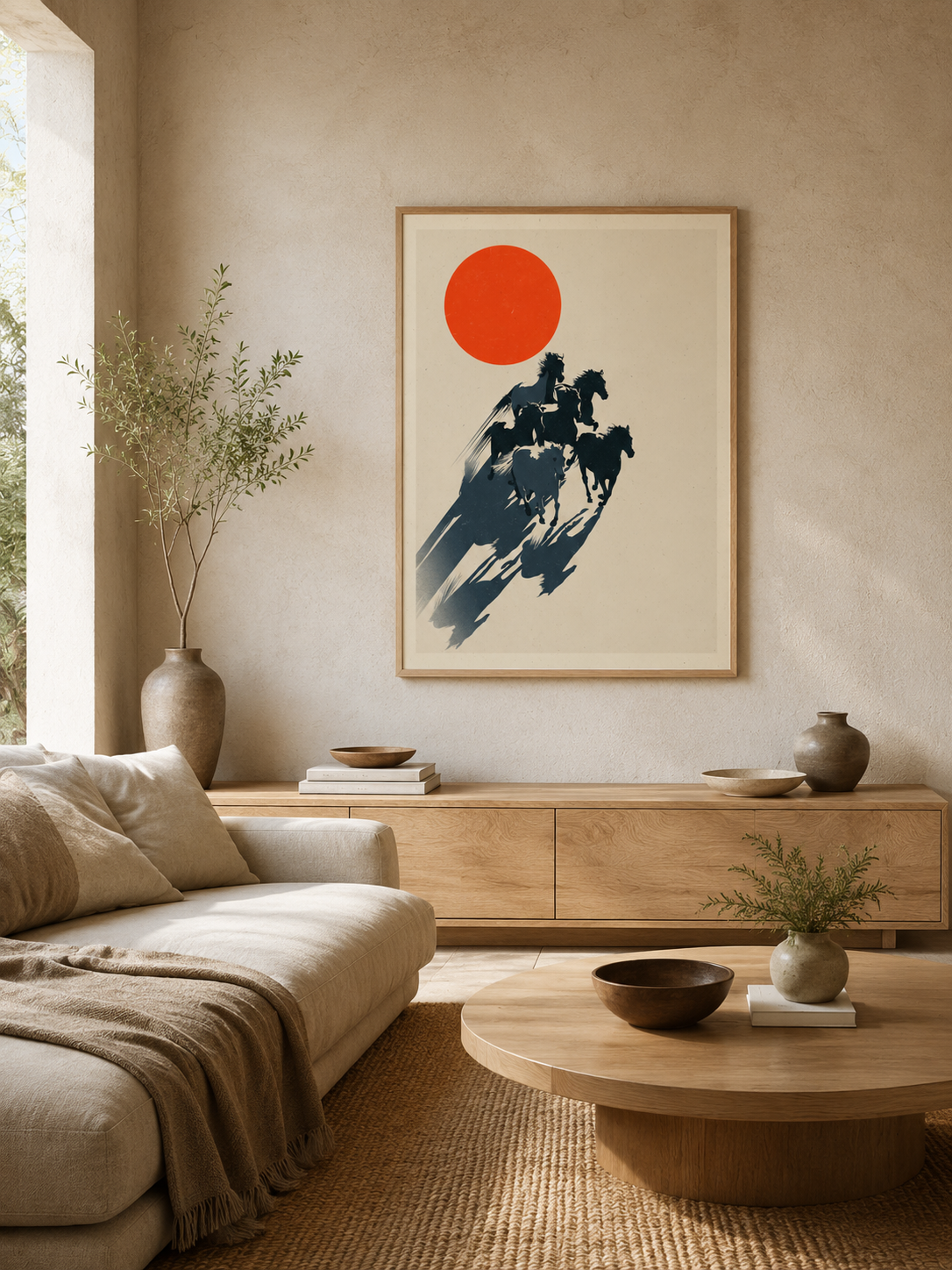 Expressive Horse Art Print - Wall Art Decor - detail view - red sun horse poster, galloping horse art