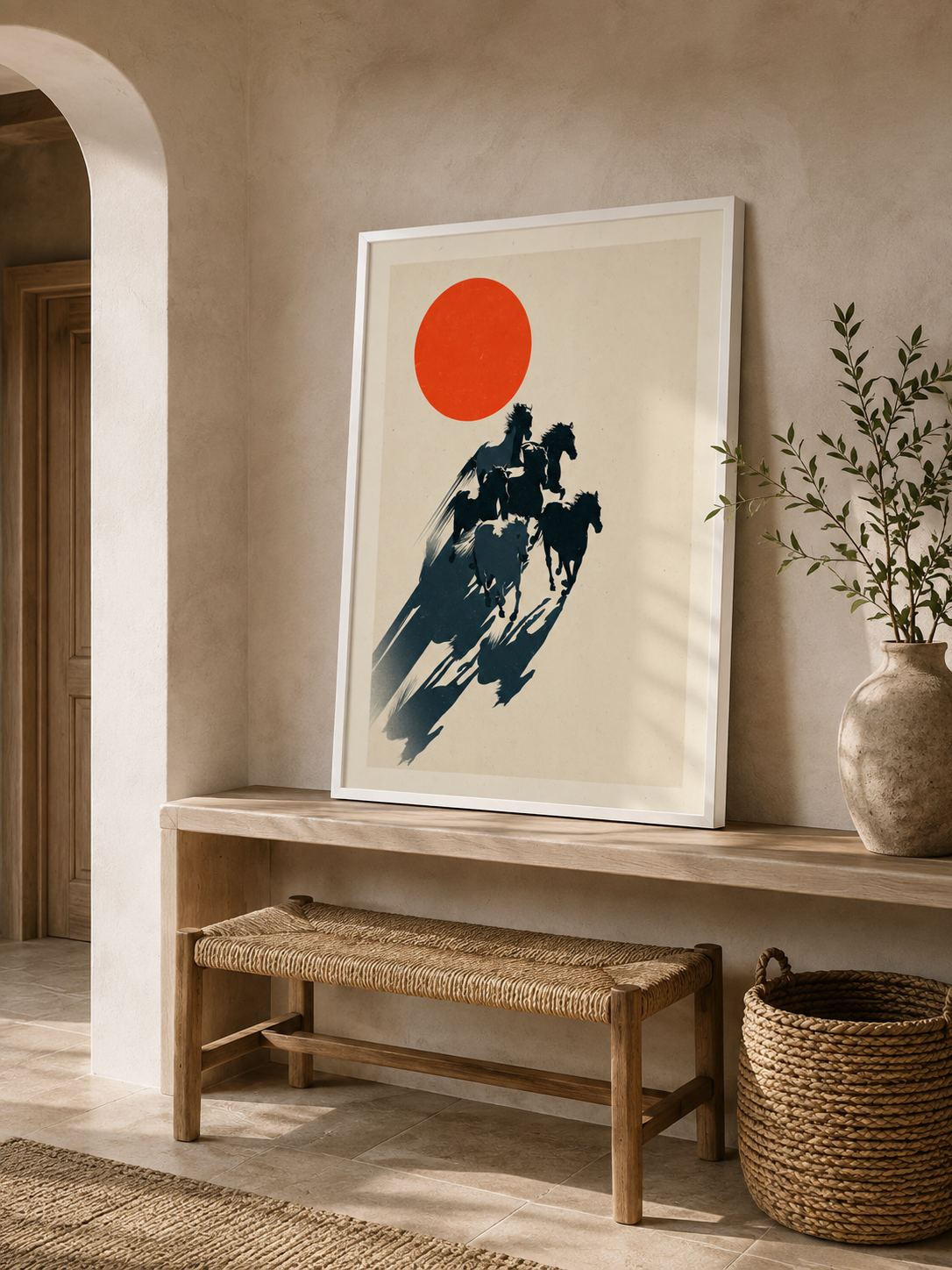 Expressive Horse Art Print - Wall Art Decor - alternate angle - red sun horse poster, galloping horse art