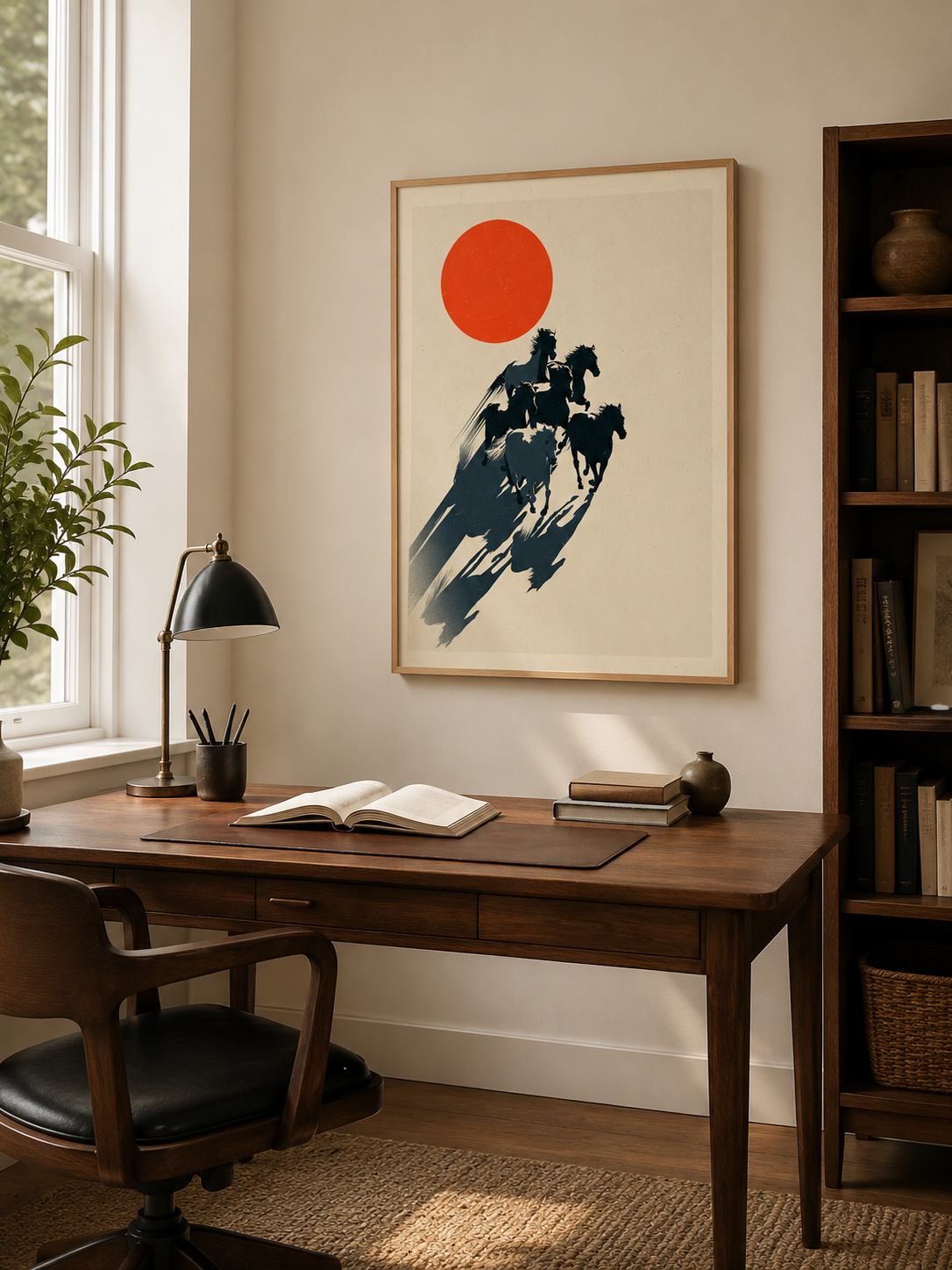 Expressive Horse Art Print - Wall Art Decor - packaging - red sun horse poster, galloping horse art