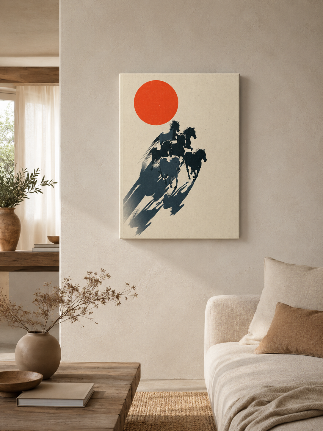Expressive Horse Art Print - Wall Art Decor - detail view - red sun horse poster, galloping horse art