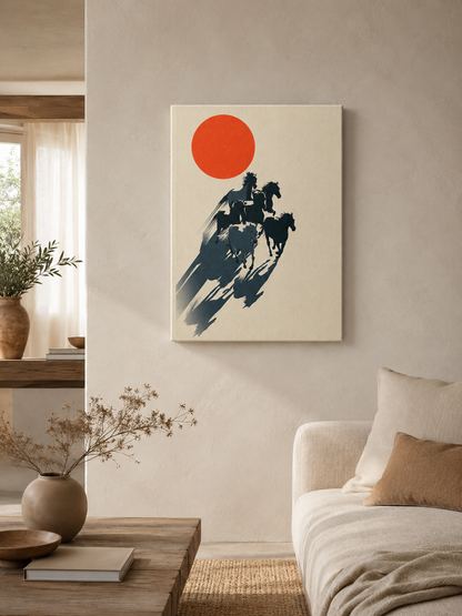 Expressive Horse Art Print - Wall Art Decor - detail view - red sun horse poster, galloping horse art
