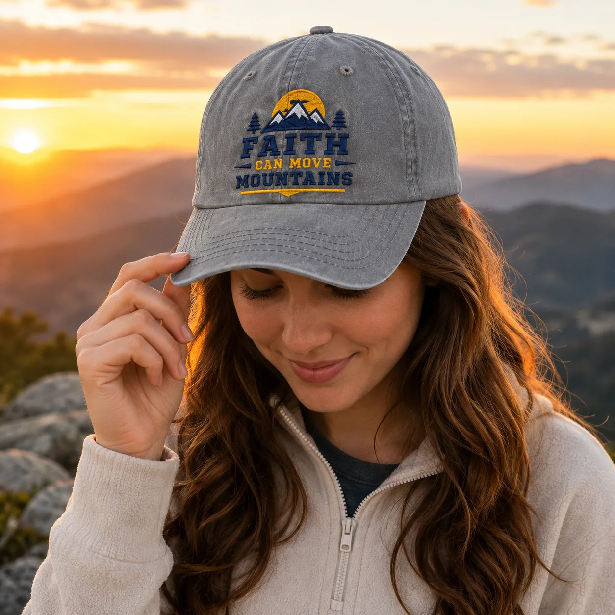 Faith Can Move Mountains Washed Cap - Washed Cap - side view