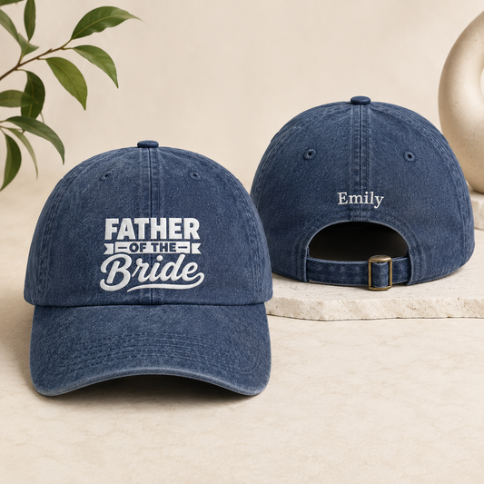 Father of the Bride Embroidered Washed Cap - Washed Cap - front view