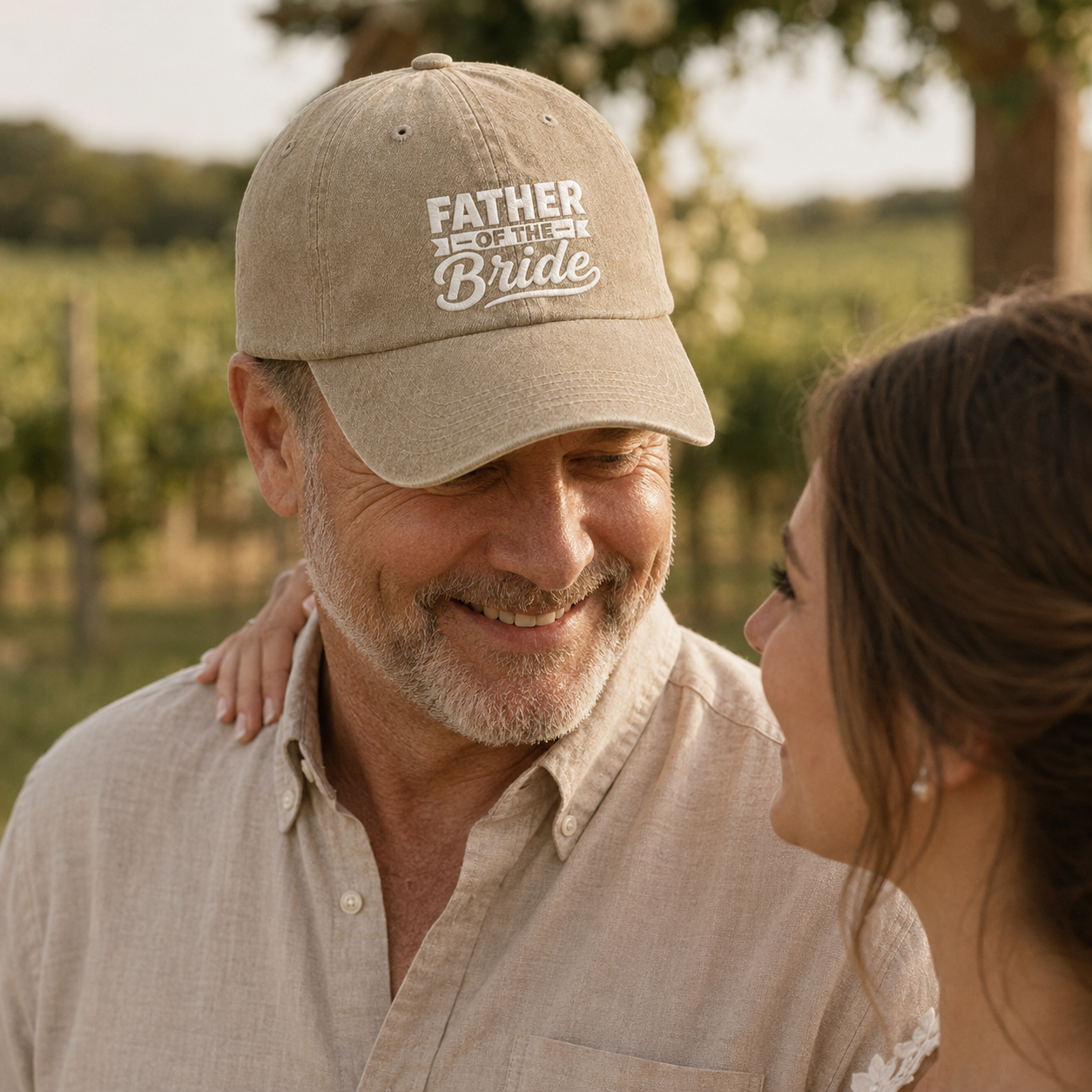 Father of the Bride Embroidered Washed Cap - Washed Cap - side view