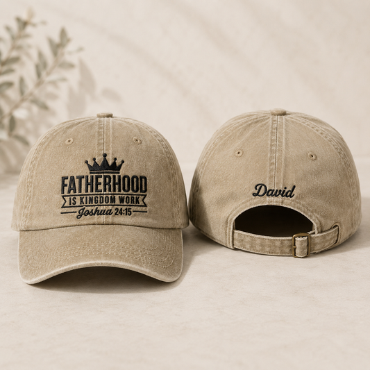 Fatherhood Is Kingdom Work Washed Cap - Washed Cap - front view