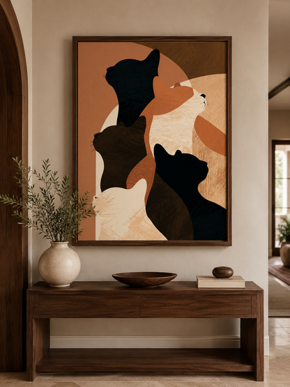 Feline Silhouettes Wall Art - Wall Art Decor - alternate angle - neutral cat art print, geometric cat decor