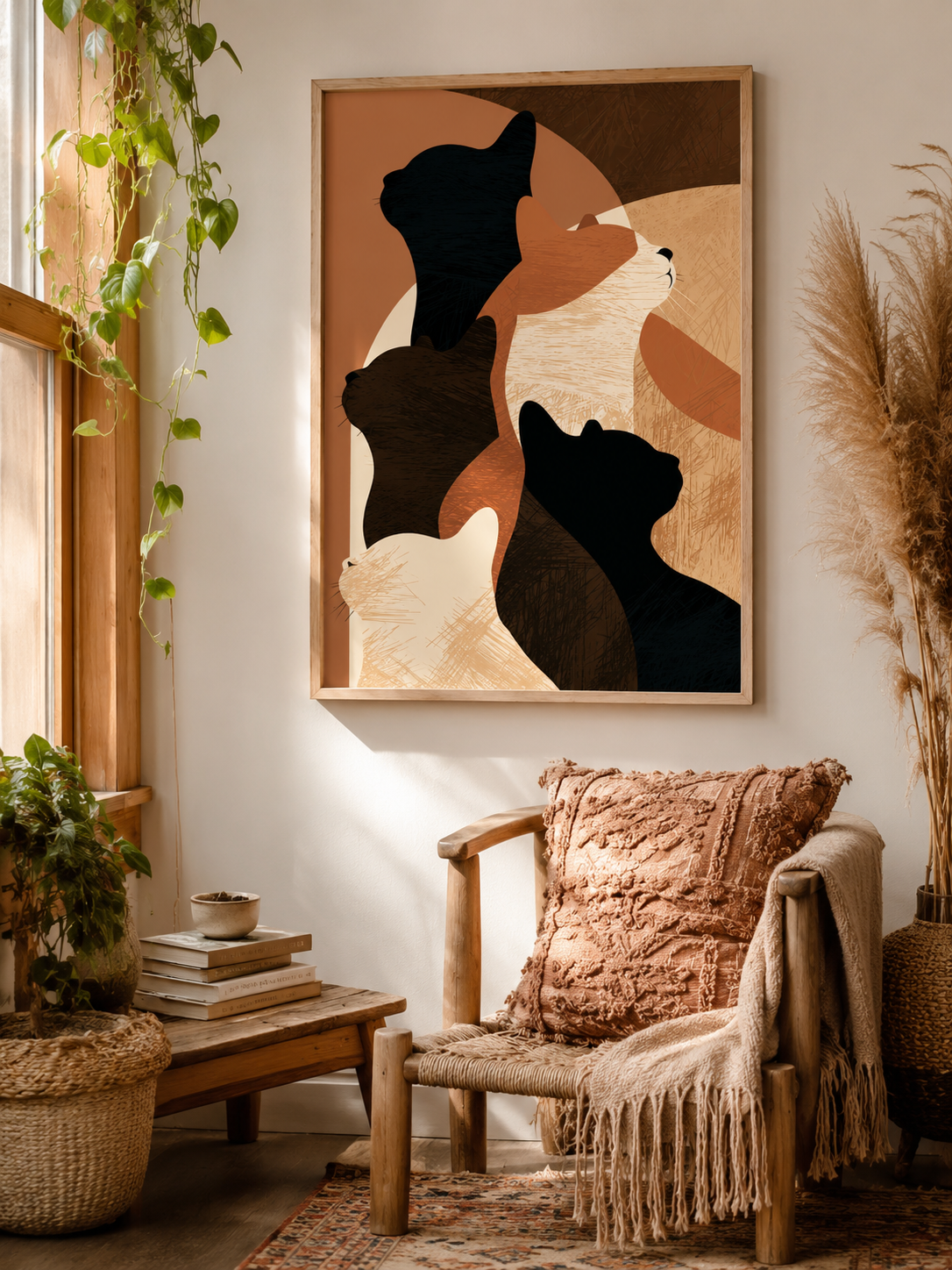 Feline Silhouettes Wall Art - Wall Art Decor - packaging - neutral cat art print, geometric cat decor