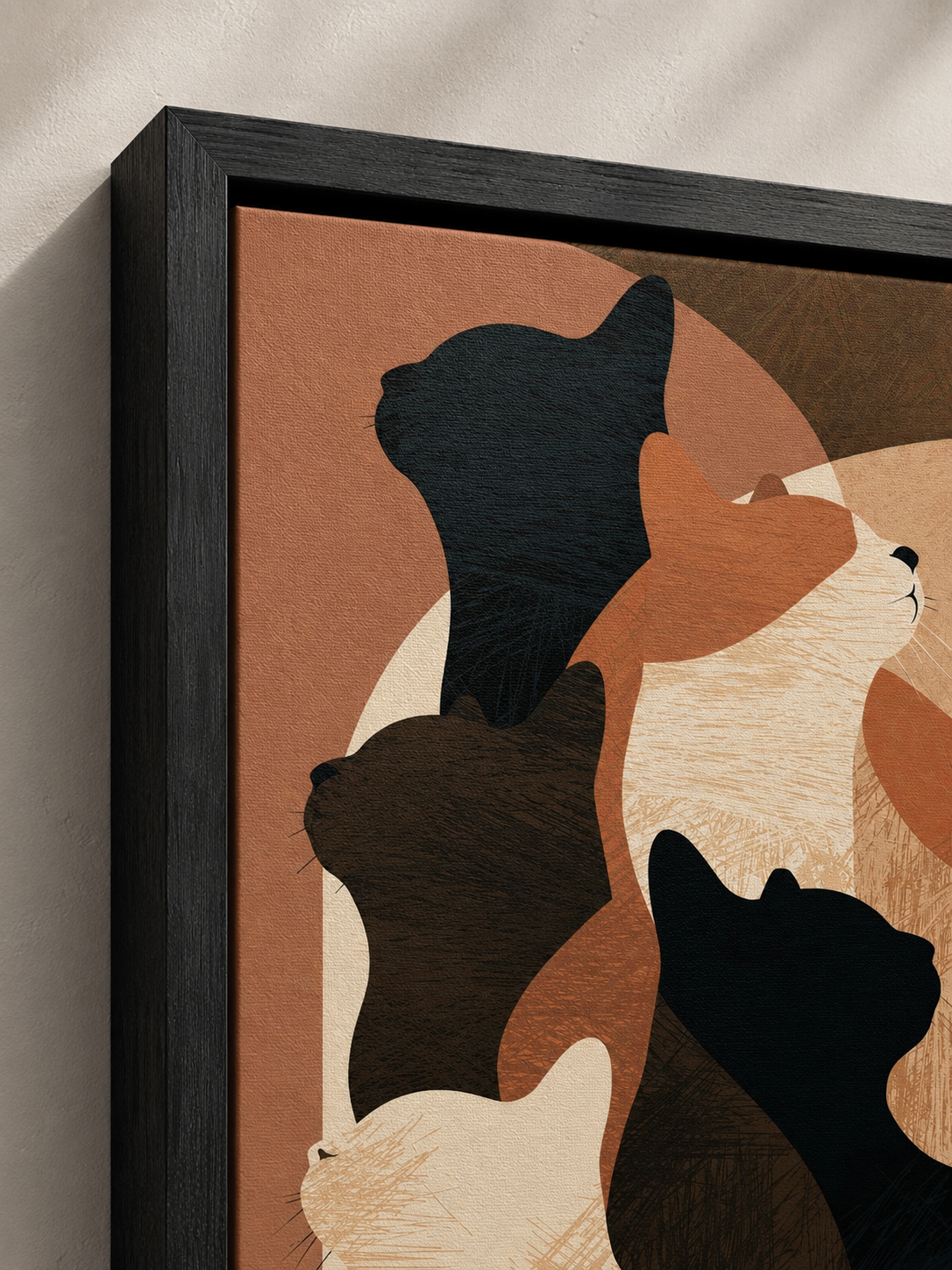 Feline Silhouettes Wall Art - Wall Art Decor - front view - neutral cat art print, geometric cat decor