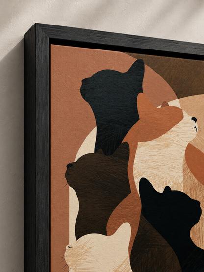 Feline Silhouettes Wall Art - Wall Art Decor - front view - neutral cat art print, geometric cat decor