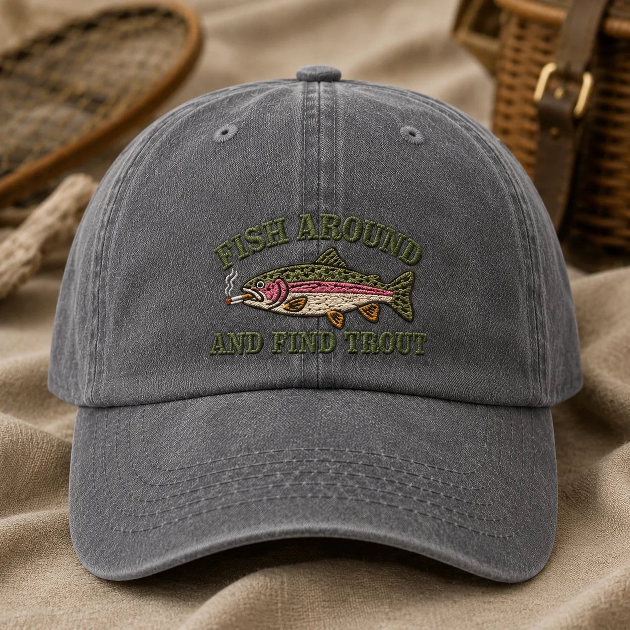 Fish Around And Find Trout Washed Cap - washed cap - alternate angle