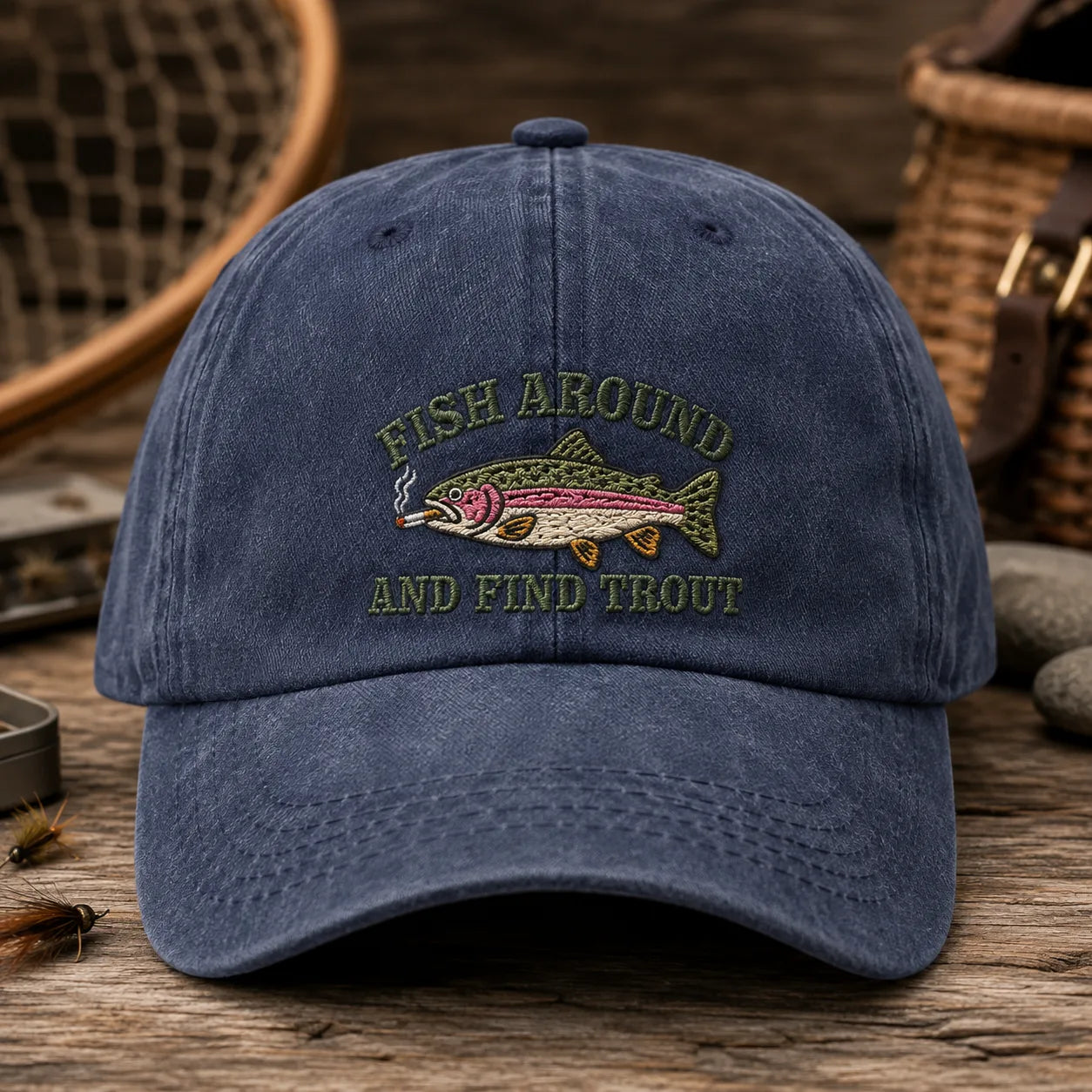 Fish Around And Find Trout Washed Cap - washed cap - detail