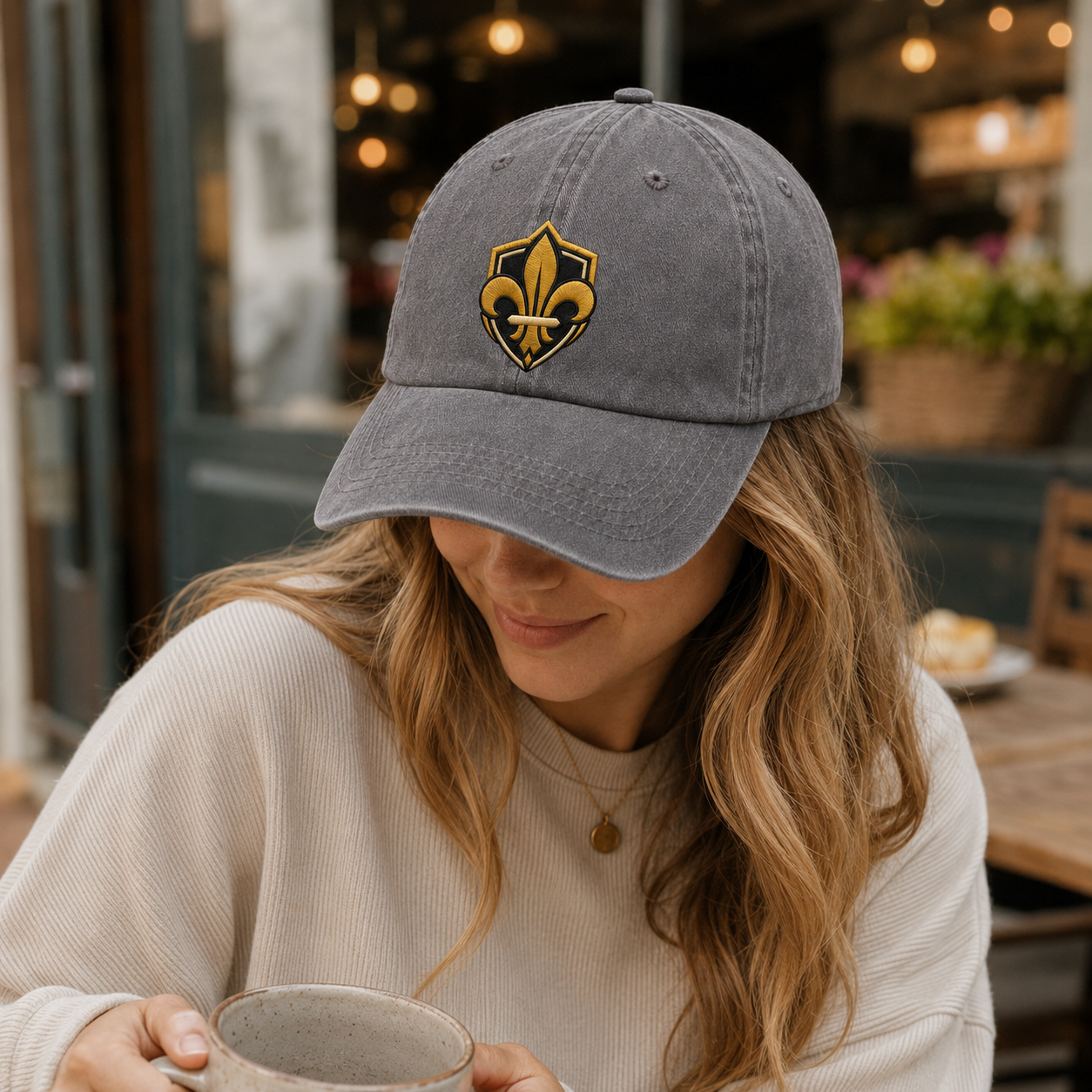 Fleur De Lis Crest Embroidered Washed Cap - Washed Cap - detail