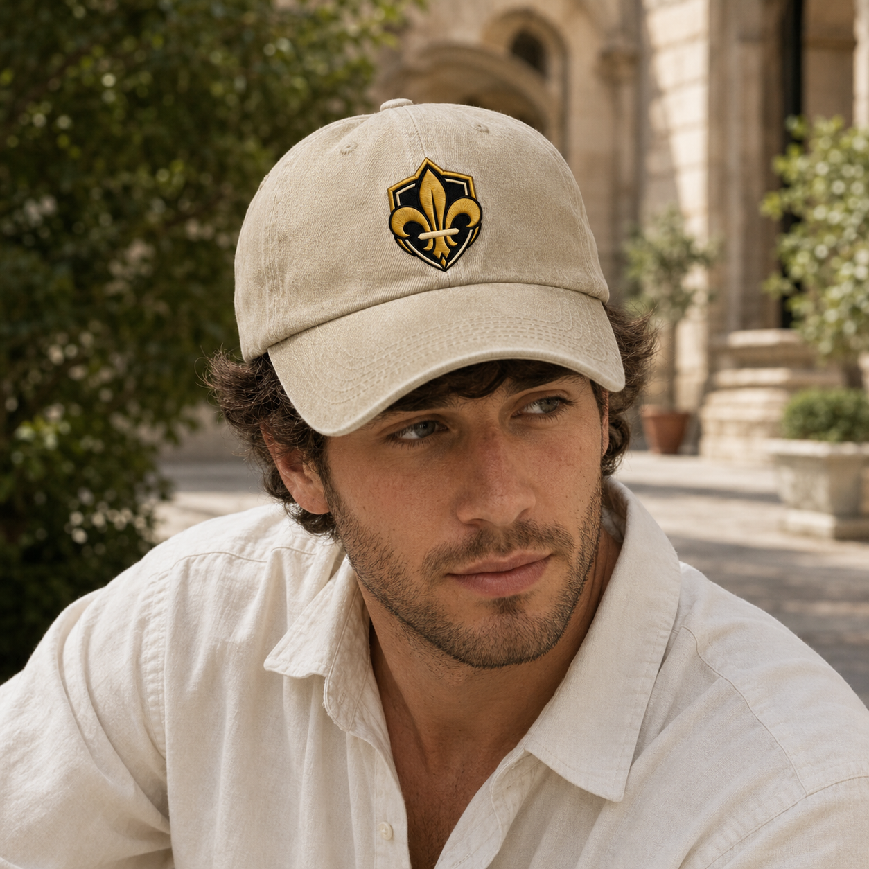 Fleur De Lis Crest Embroidered Washed Cap - Washed Cap - side view