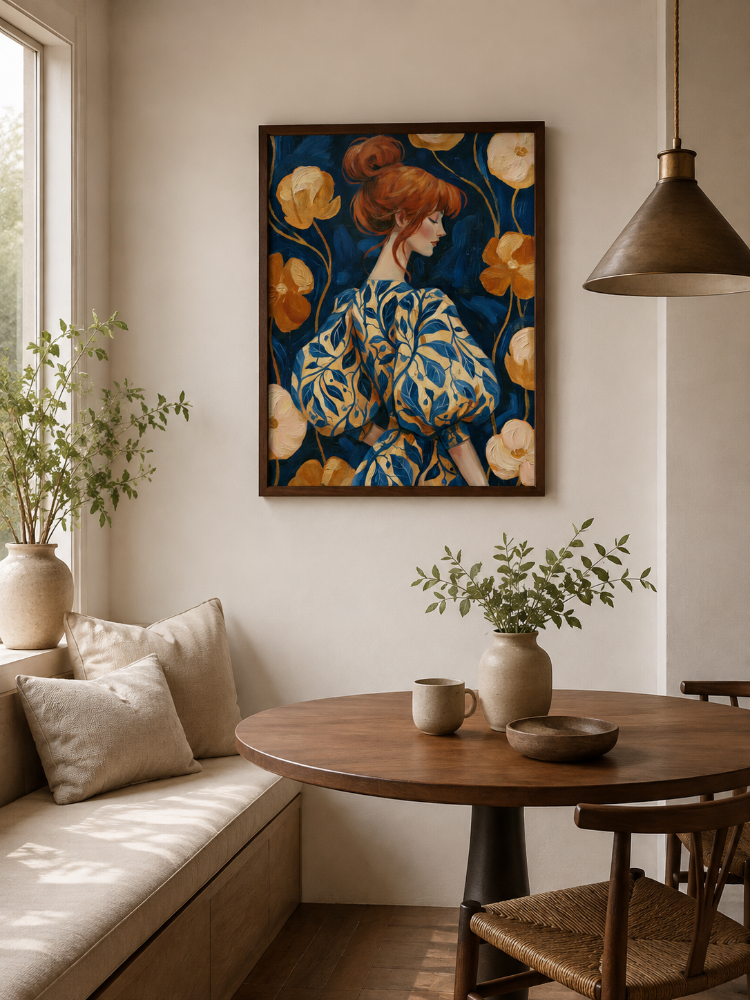 Floral Portrait Wall Art - Wall Art Decor - packaging - navy floral art print, woman portrait poster
