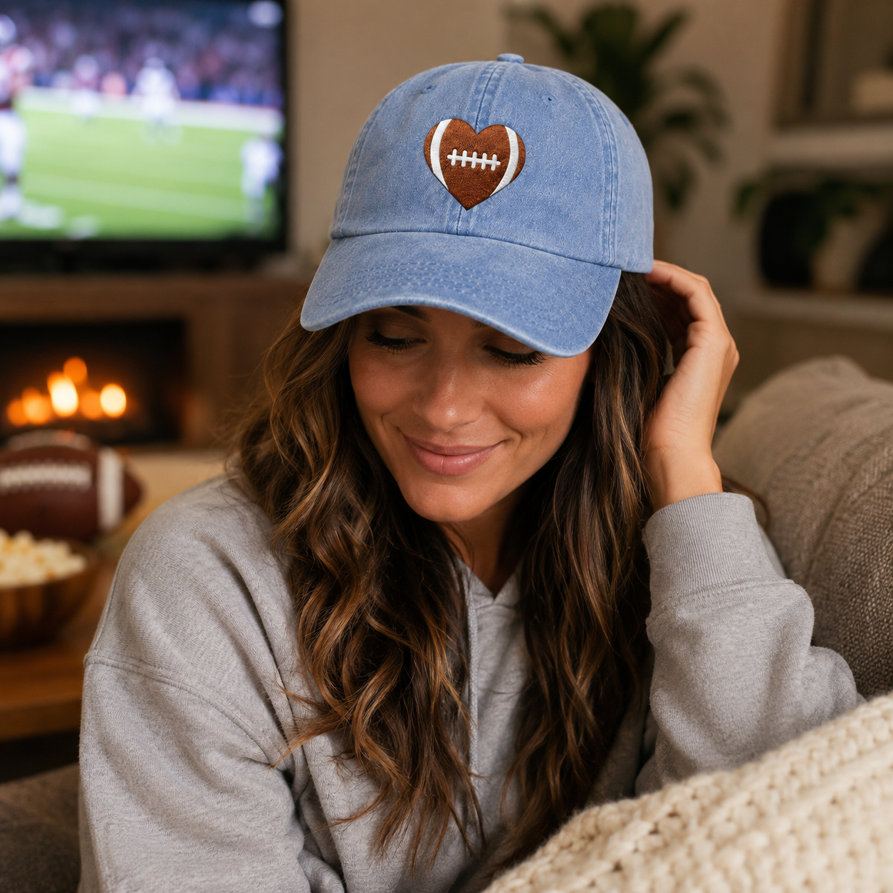 Football Heart Washed Cap - Washed Cap - alternate angle