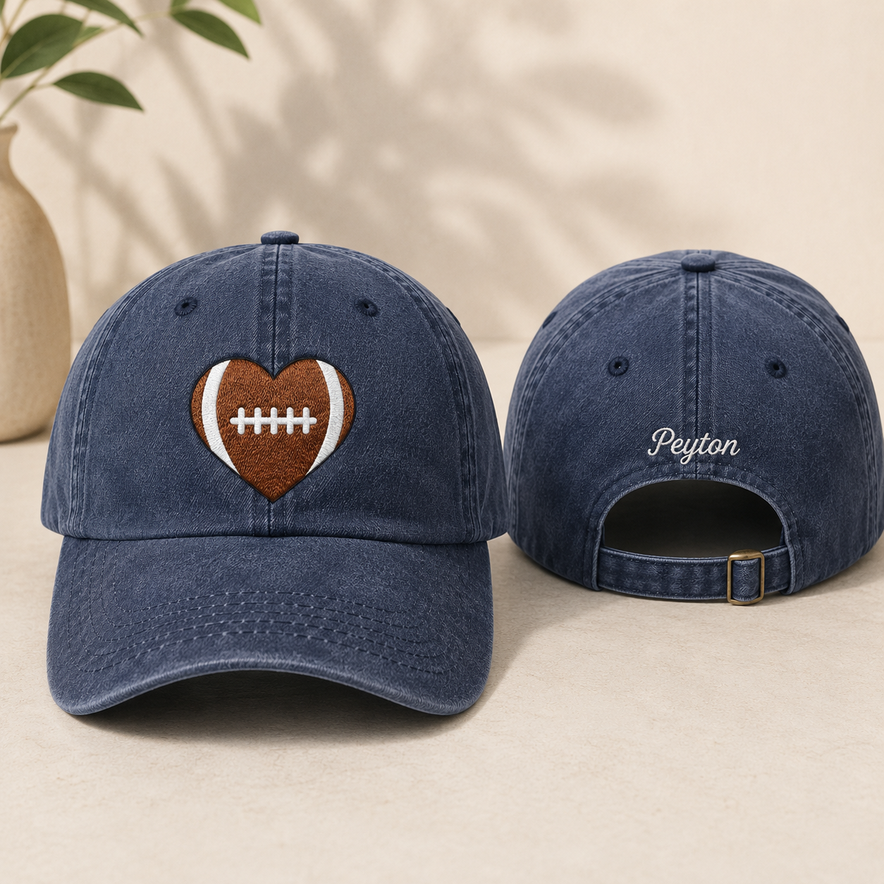 Football Heart Washed Cap - Washed Cap - front view