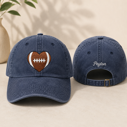 Football Heart Washed Cap - Washed Cap - front view