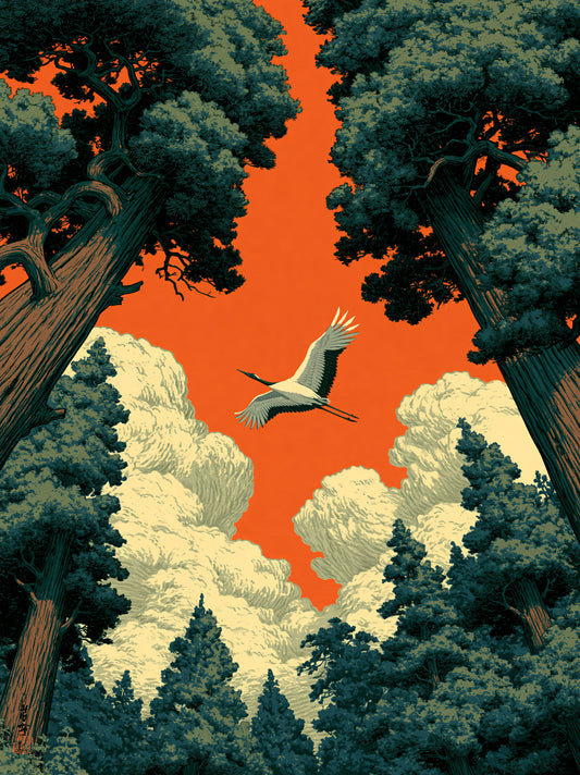 Forest Canopy Sunset Wall Art - Wall Art Decor - front view - forest canopy sunset art, orange sky wall art