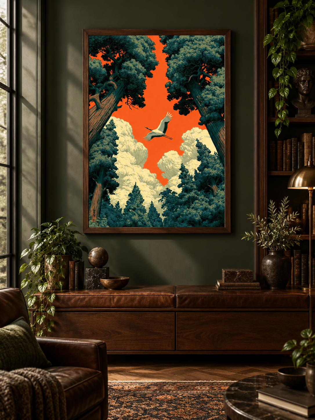 Forest Canopy Sunset Wall Art - Wall Art Decor - close-up - forest canopy sunset art, orange sky wall art
