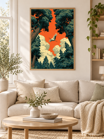 Forest Canopy Sunset Wall Art - Wall Art Decor - alternate angle - forest canopy sunset art, orange sky wall art