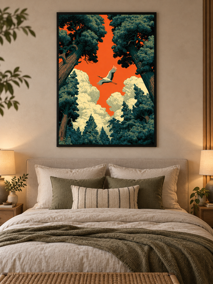 Forest Canopy Sunset Wall Art - Wall Art Decor - detail view - forest canopy sunset art, orange sky wall art