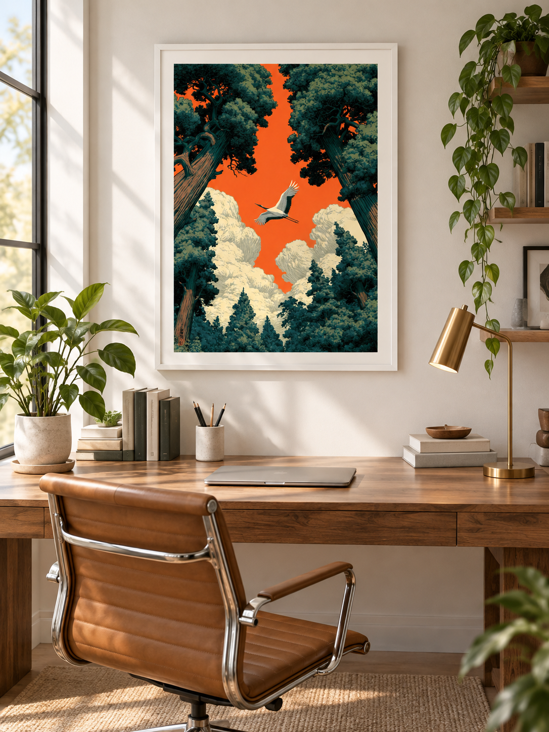 Forest Canopy Sunset Wall Art - Wall Art Decor - lifestyle shot - forest canopy sunset art, orange sky wall art