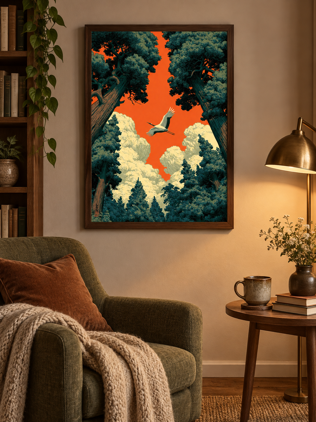 Forest Canopy Sunset Wall Art - Wall Art Decor - close-up - forest canopy sunset art, orange sky wall art