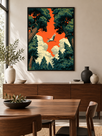 Forest Canopy Sunset Wall Art - Wall Art Decor - alternate angle - forest canopy sunset art, orange sky wall art