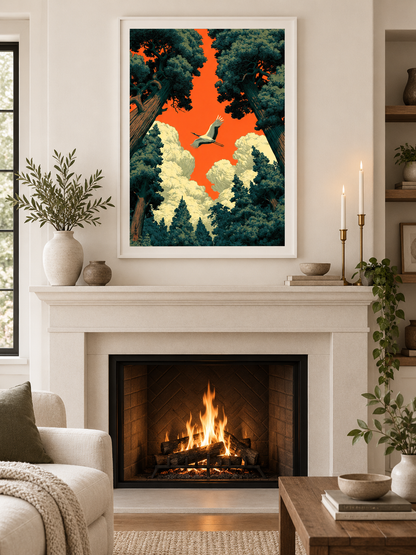 Forest Canopy Sunset Wall Art - Wall Art Decor - front view - forest canopy sunset art, orange sky wall art