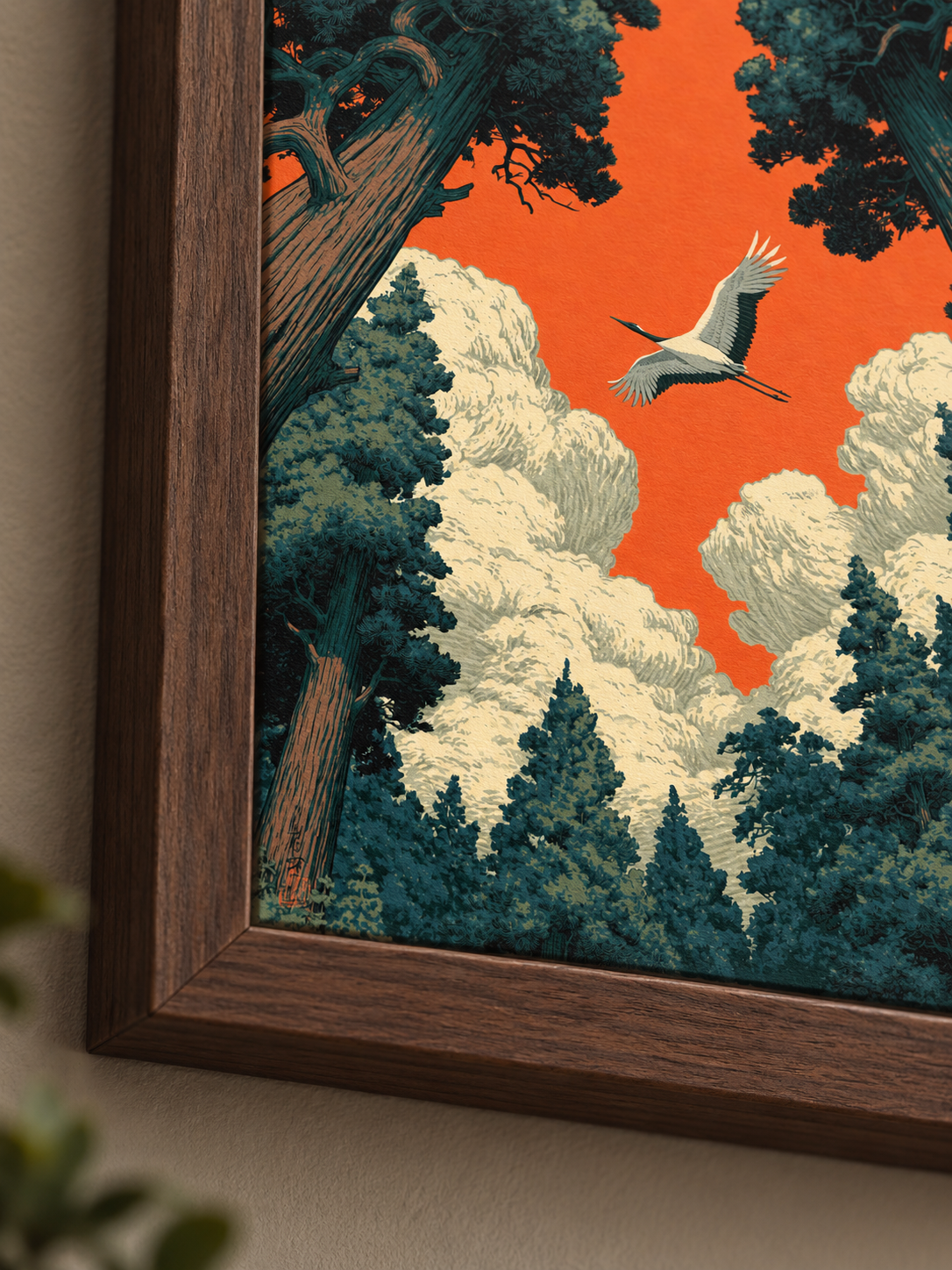 Forest Canopy Sunset Wall Art - Wall Art Decor - detail view - forest canopy sunset art, orange sky wall art