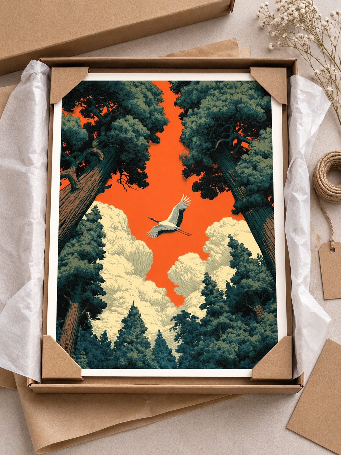 Forest Canopy Sunset Wall Art - Wall Art Decor - lifestyle shot - forest canopy sunset art, orange sky wall art