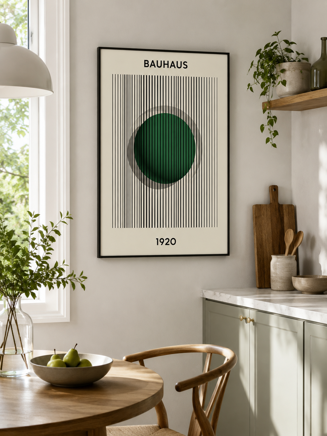 Forest Green Bauhaus Poster - Wall Art Decor - close-up - forest green bauhaus poster, green geometric wall art