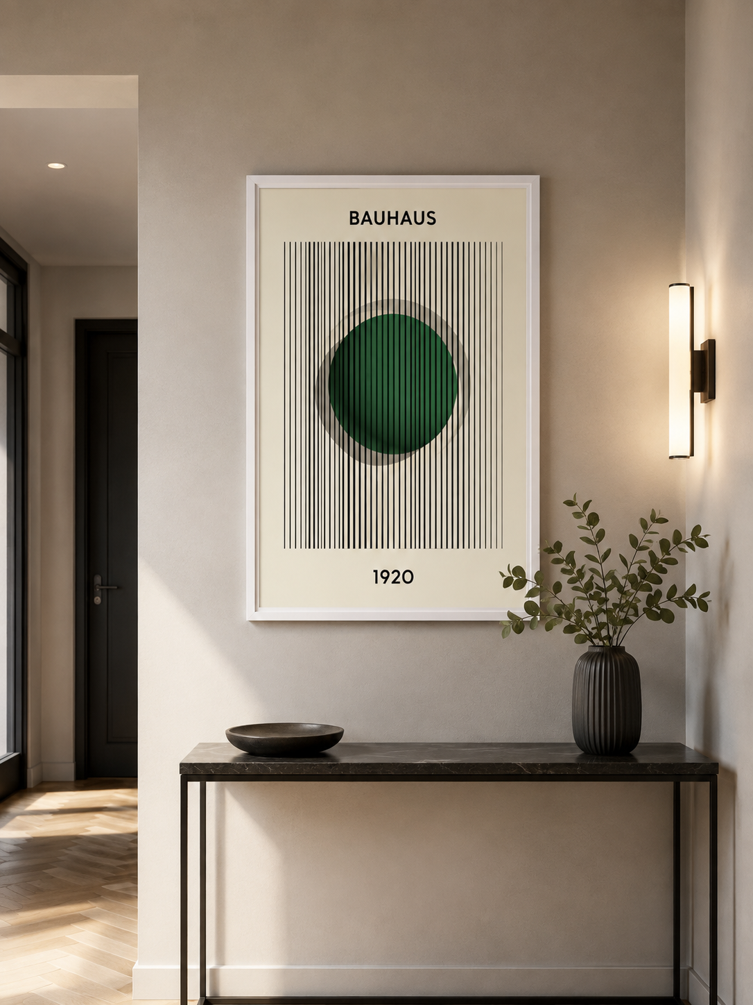 Forest Green Bauhaus Poster - Wall Art Decor - close-up - forest green bauhaus poster, green geometric wall art