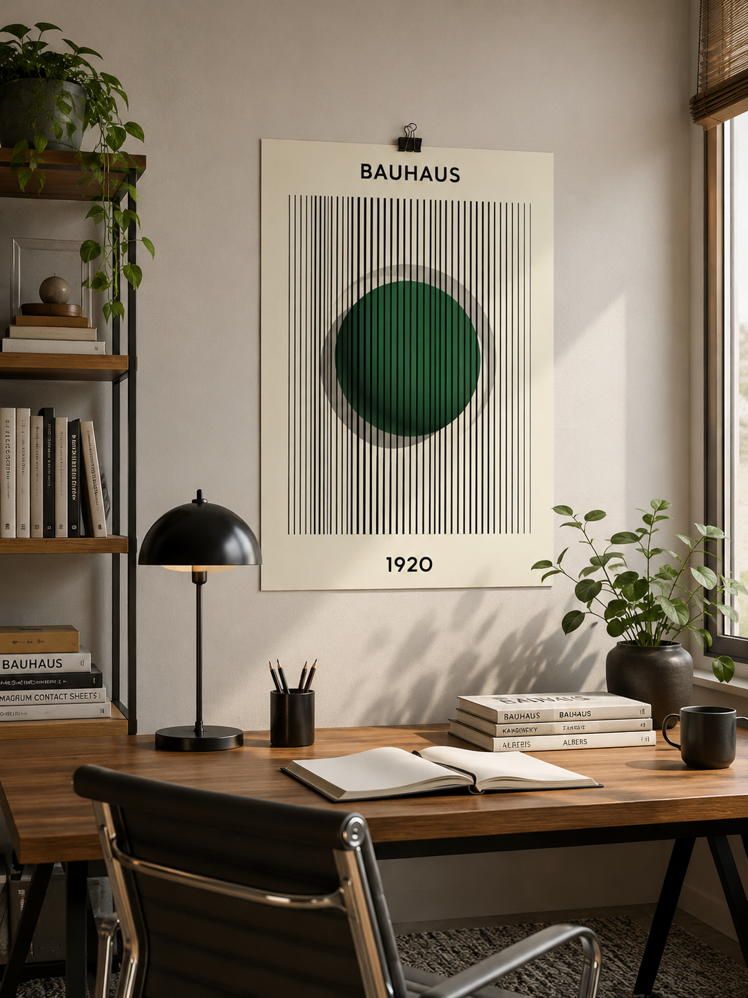 Forest Green Bauhaus Poster - Wall Art Decor - alternate angle - forest green bauhaus poster, green geometric wall art
