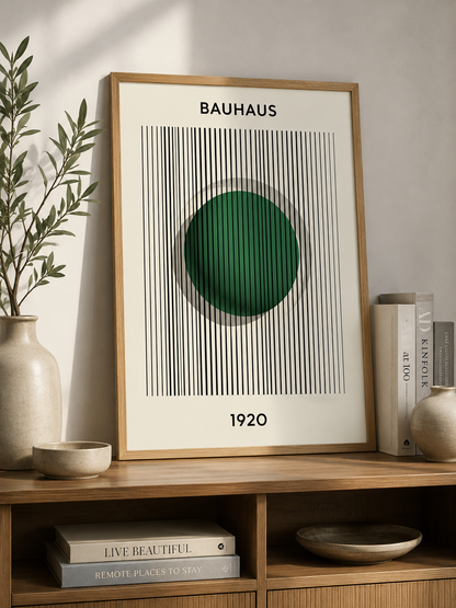Forest Green Bauhaus Poster - Wall Art Decor - lifestyle shot - forest green bauhaus poster, green geometric wall art